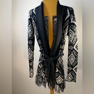 Black and White Billabong Travelin Moon Belted  Cardigan